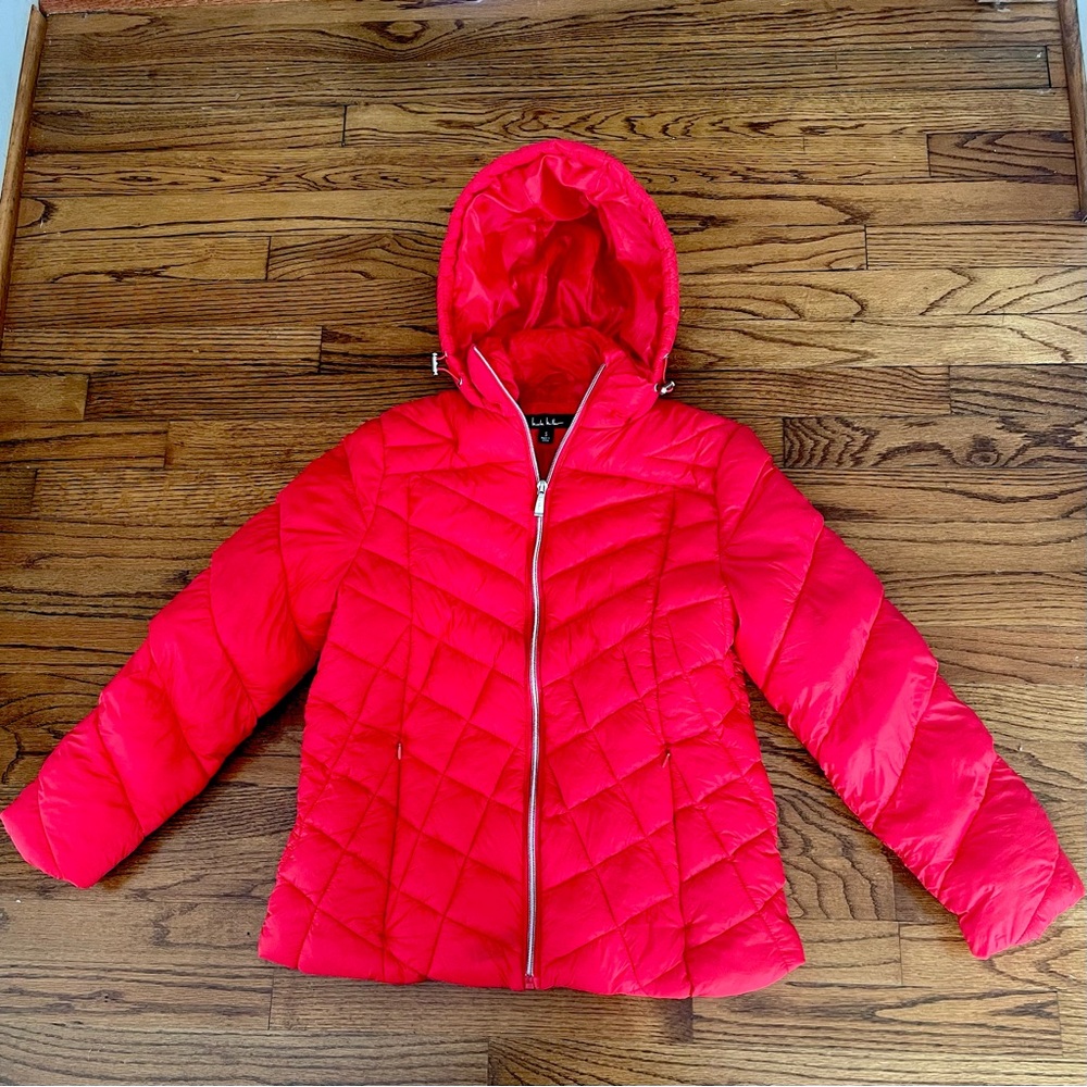 Nicole Miller Red Quilted Puffer Jacket Coat Women’s Size Small